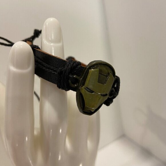 Iron Man style Leather Adjustable Bracelet With Black Cord  Metal Charm - Picture 5 of 8